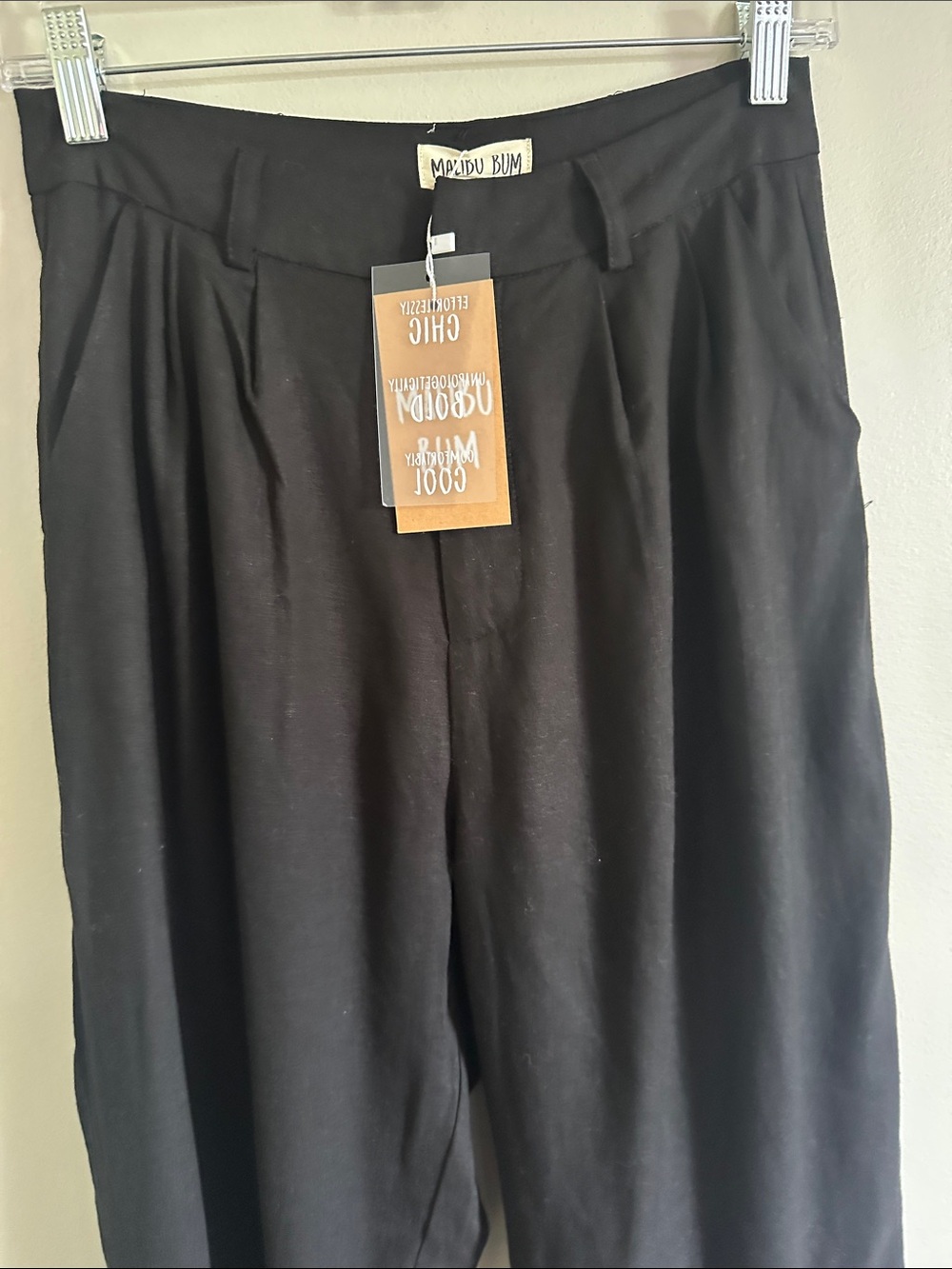 Black linen like Wide-Leg Dress Pants - Picture 2 of 5